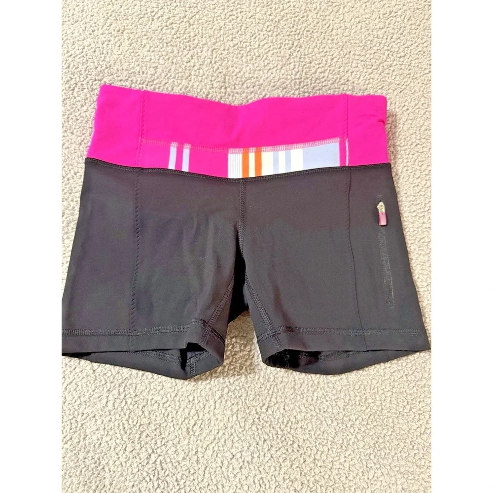 LULULEMON Athletic Black Pink Biker Gymnastic Yoga Shorts Sz 4 CUTE!!
